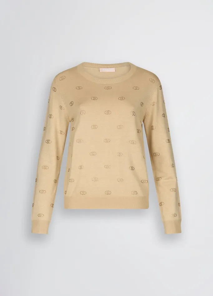 Women Liujo Jumpers and Cardigans Top With Logo And Gemstones Beige