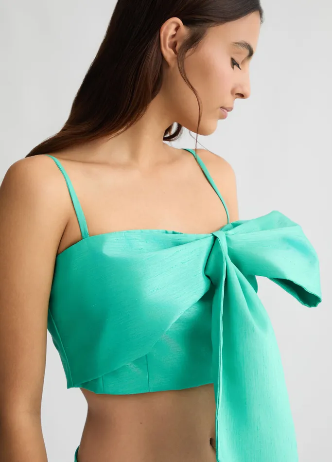 Women Liujo Party Turquoise Top With Bow Turquoise