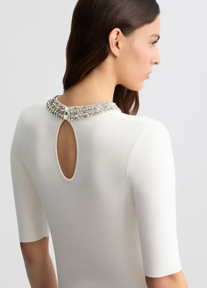 Women Liujo Party White Crop Top With Bejewelled Embellishment