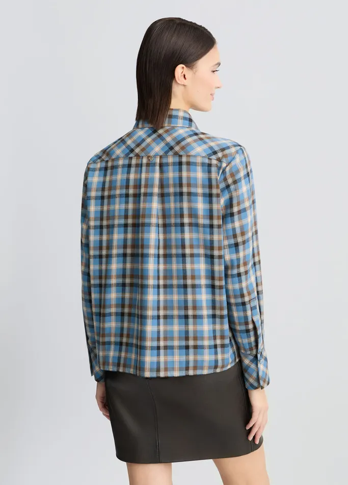 Women Liujo Shirts and Blouses Checked Shirt With Bejewelled Embroidery Light Blue Women Liujo Shirts and Blouses Checked Shirt With Bejewelled Embroidery Light Blue