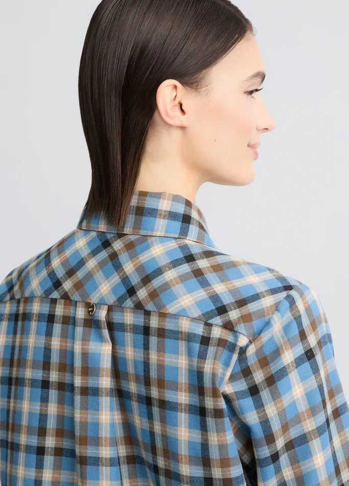 Women Liujo Shirts and Blouses Checked Shirt With Bejewelled Embroidery Light Blue Women Liujo Shirts and Blouses Checked Shirt With Bejewelled Embroidery Light Blue