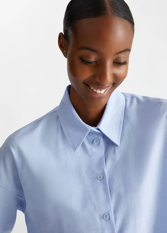 Women Liujo Shirts and Blouses Cotton Oxford Shirt Light Blue