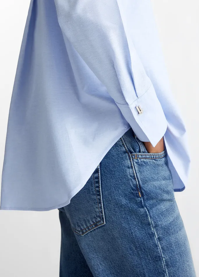 Women Liujo Shirts and Blouses Cotton Oxford Shirt Light Blue