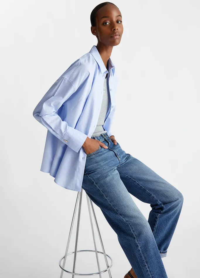 Women Liujo Shirts and Blouses Cotton Oxford Shirt Light Blue