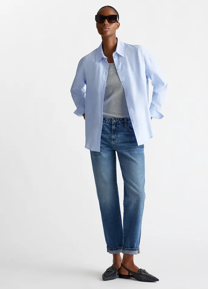 Women Liujo Shirts and Blouses Cotton Oxford Shirt Light Blue