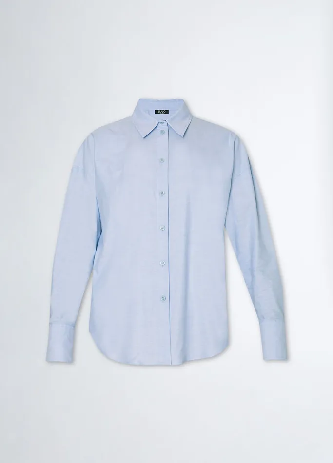 Women Liujo Shirts and Blouses Cotton Oxford Shirt Light Blue