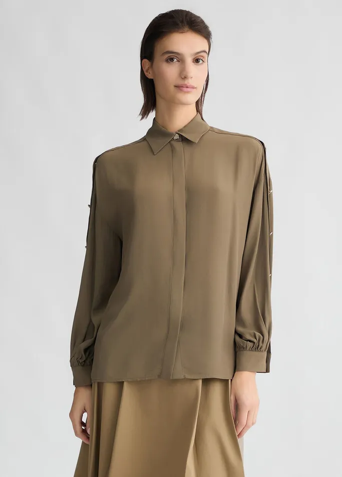 Women Liujo Shirts and Blouses Crpe De Chine Shirt Khaki Green