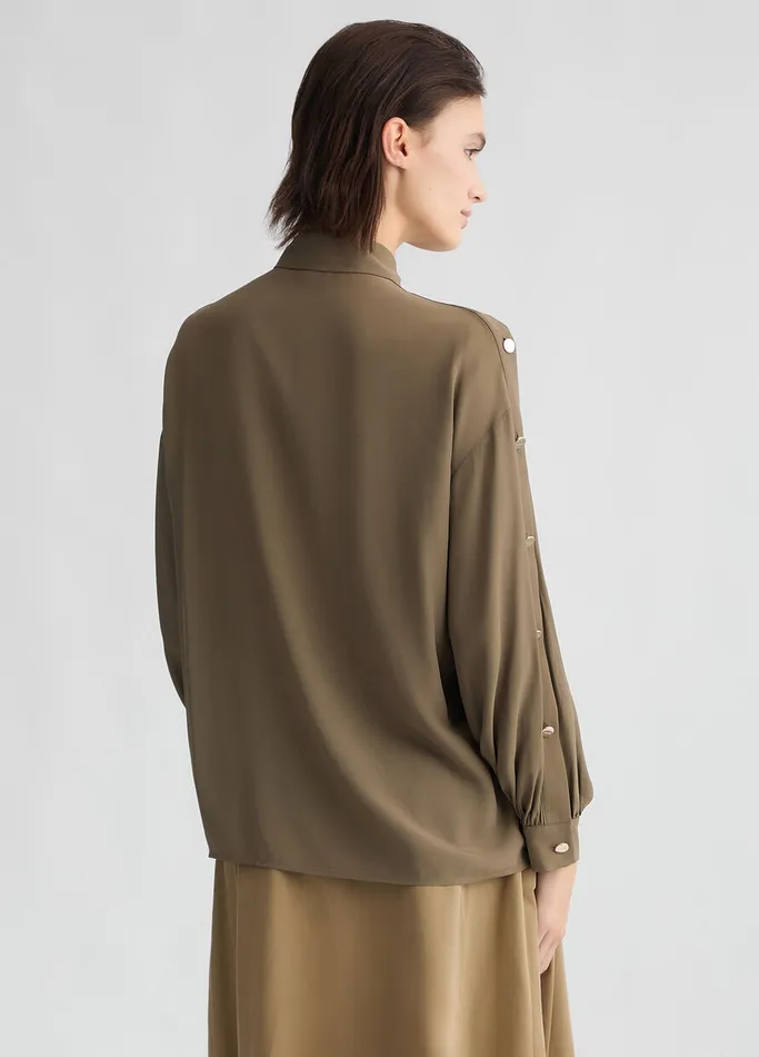Women Liujo Shirts and Blouses Crpe De Chine Shirt Khaki Green