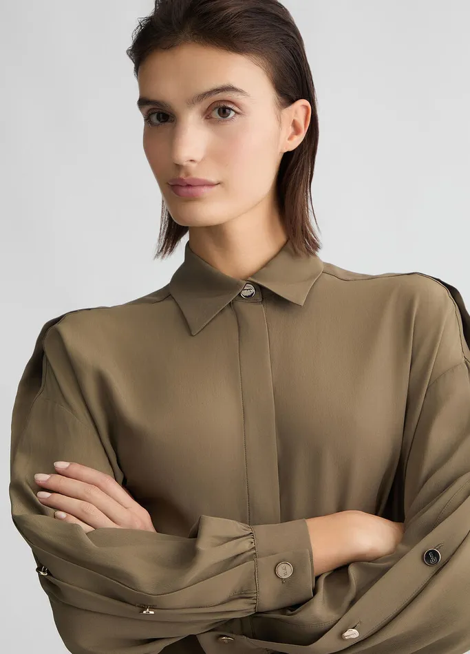 Women Liujo Shirts and Blouses Crpe De Chine Shirt Khaki Green