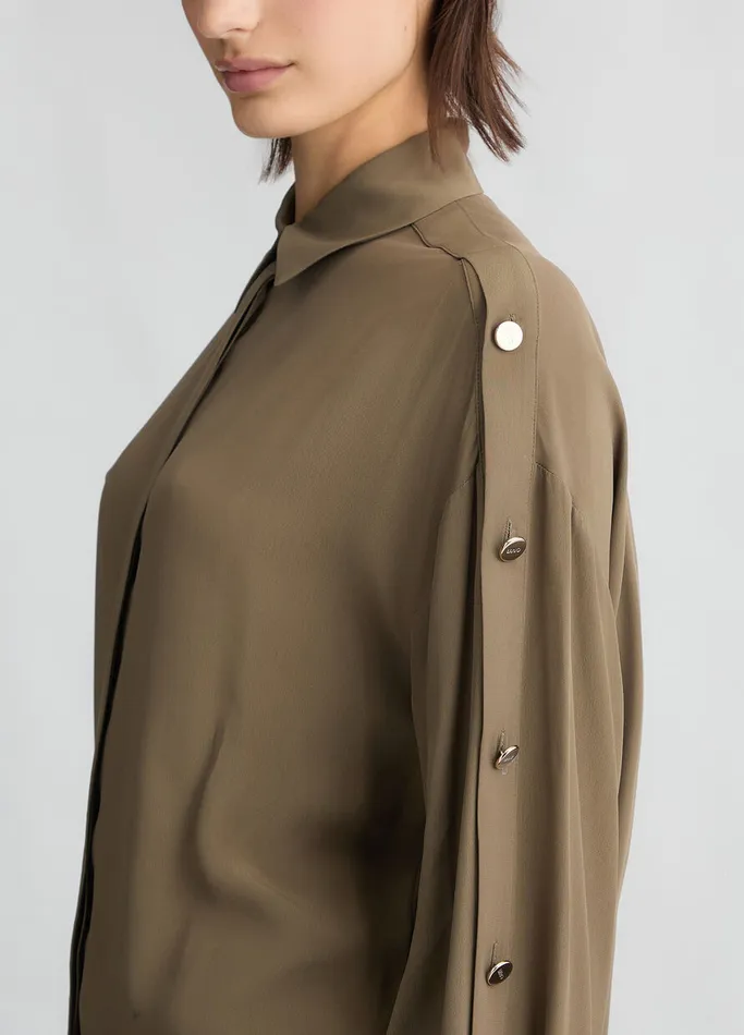 Women Liujo Shirts and Blouses Crpe De Chine Shirt Khaki Green