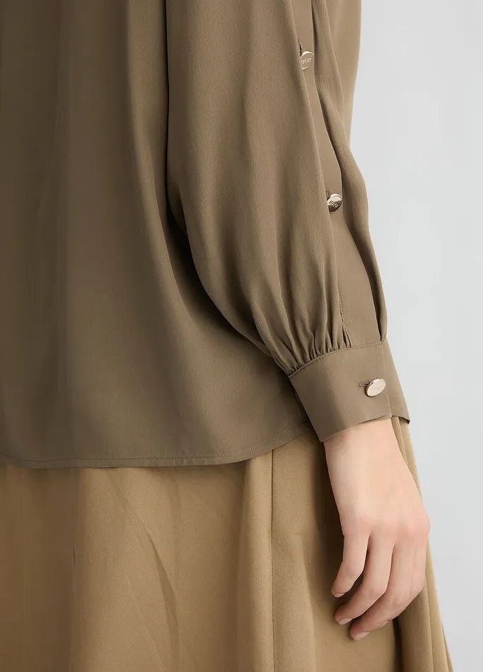 Women Liujo Shirts and Blouses Crpe De Chine Shirt Khaki Green