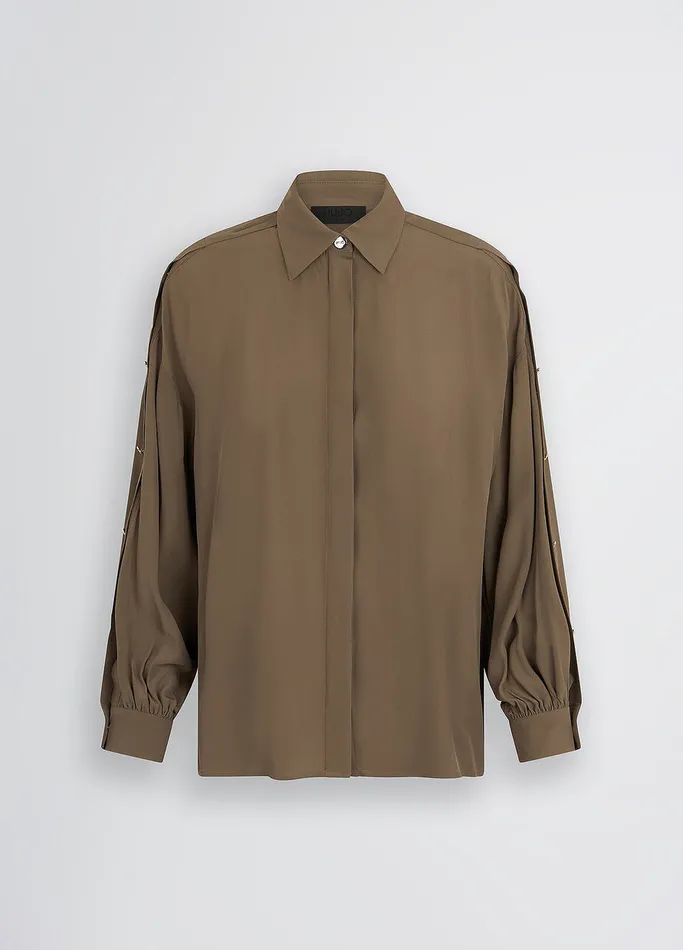 Women Liujo Shirts and Blouses Crpe De Chine Shirt Khaki Green