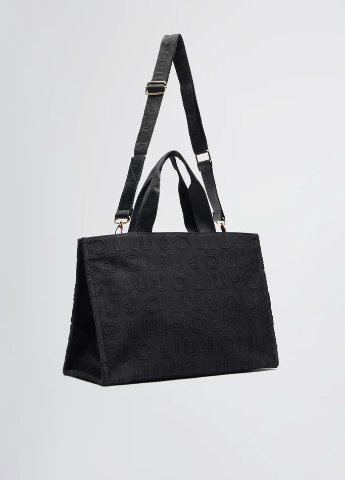 Women Liujo Shopping Bags Black Jacquard Tote Bag