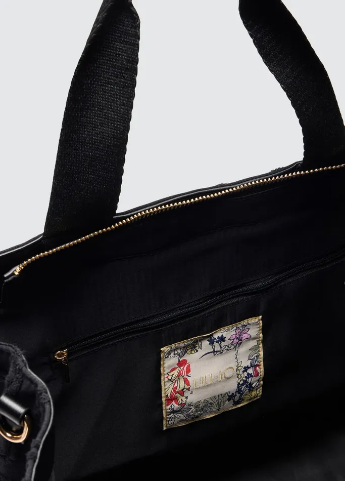 Women Liujo Shopping Bags Black Jacquard Tote Bag