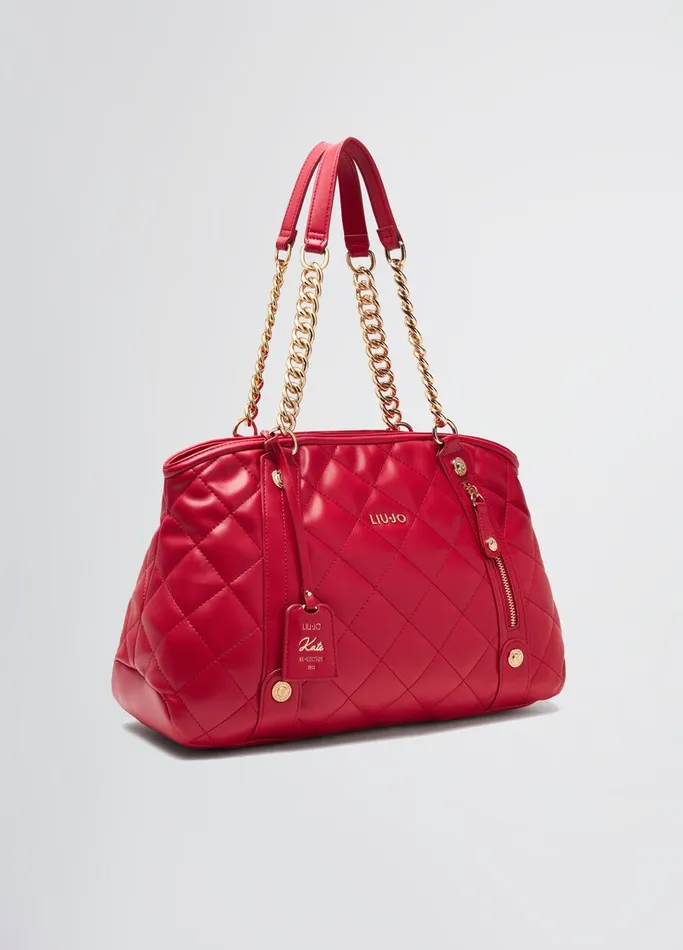 Women Liujo Shopping Bags Quilted Shopping Tote With Charm Red