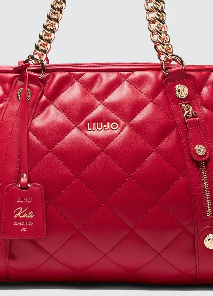 Women Liujo Shopping Bags Quilted Shopping Tote With Charm Red