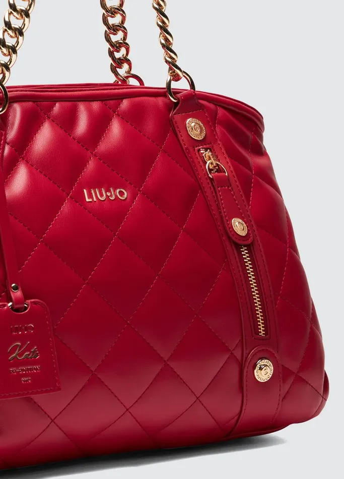 Women Liujo Shopping Bags Quilted Shopping Tote With Charm Red