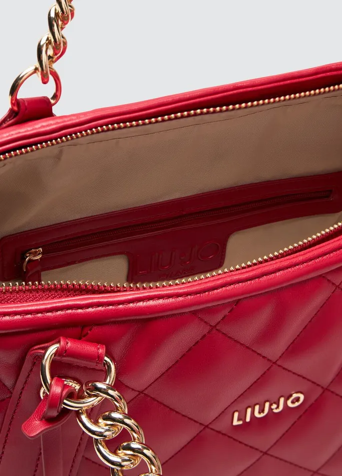 Women Liujo Shopping Bags Quilted Shopping Tote With Charm Red