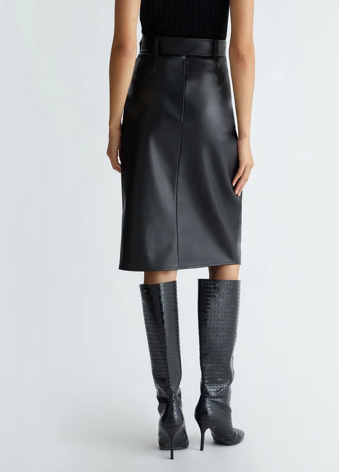 Women Liujo Skirts Black Coated Fabric Midi Skirt