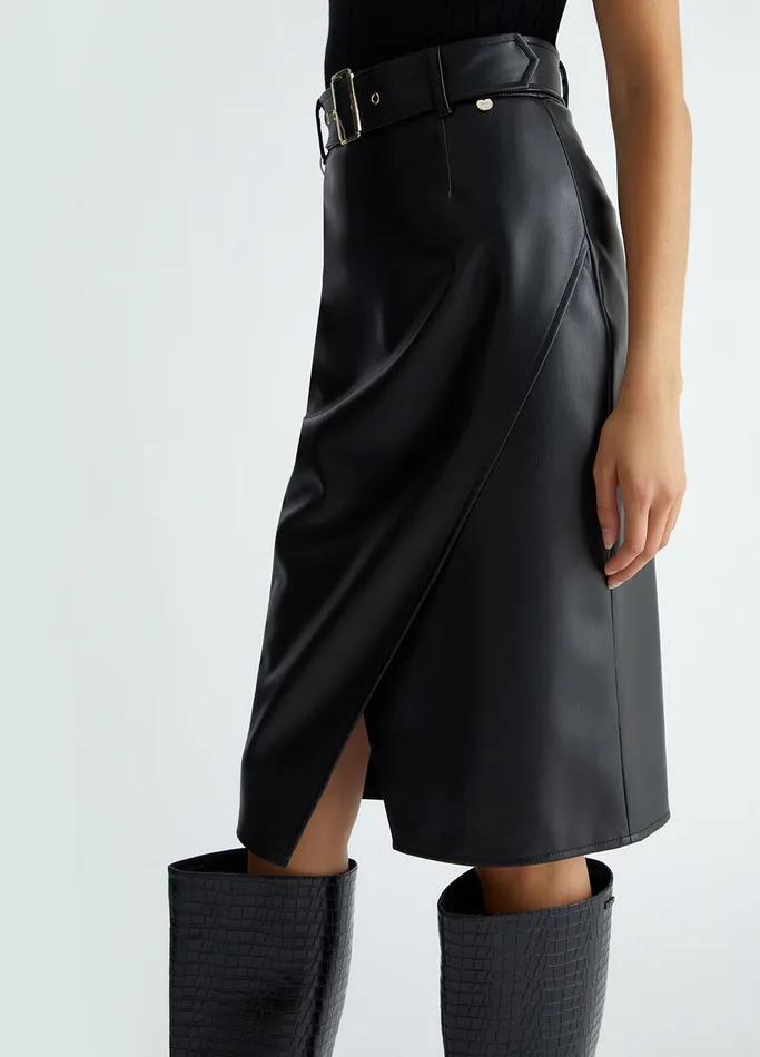 Women Liujo Skirts Black Coated Fabric Midi Skirt