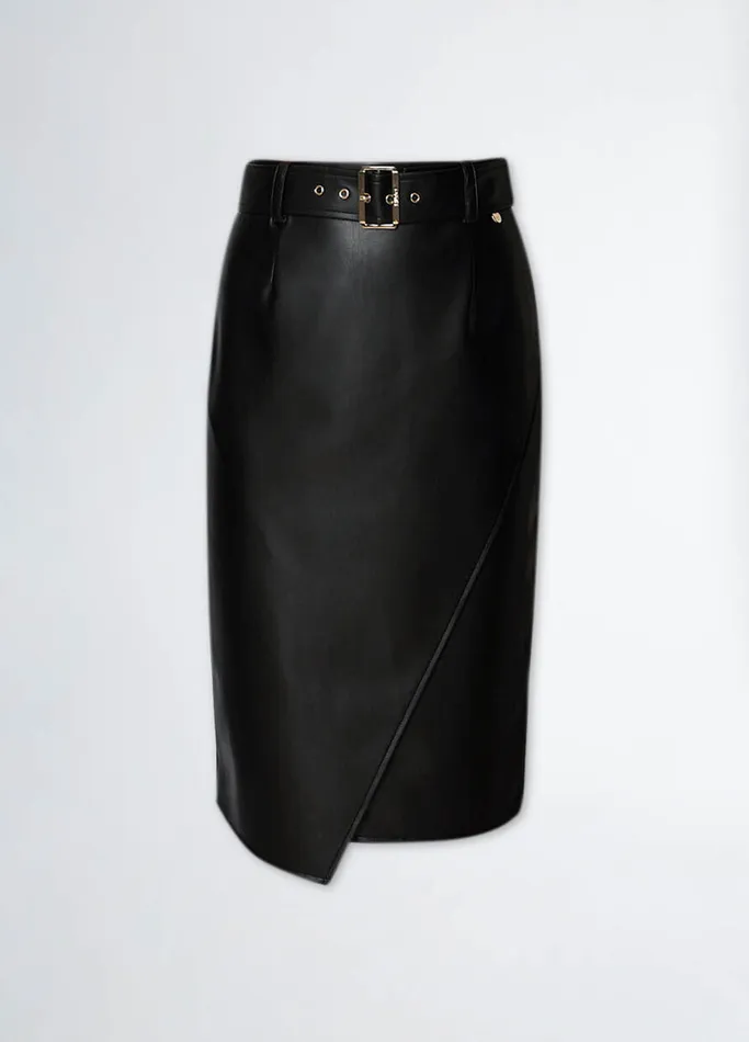 Women Liujo Skirts Black Coated Fabric Midi Skirt