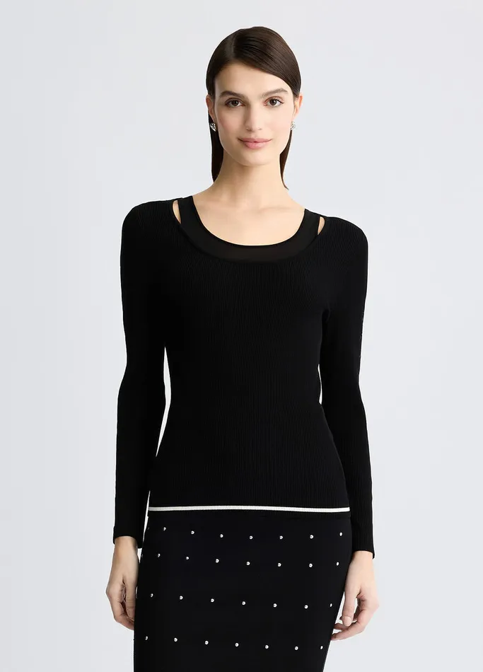 Women Liujo Sportswear Jumper With Tulle Inserts Black And White