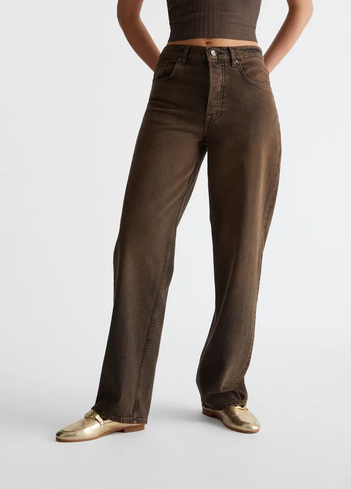 Women Liujo Straight Leg Jeans HighRise Lurex Jeans Brown
