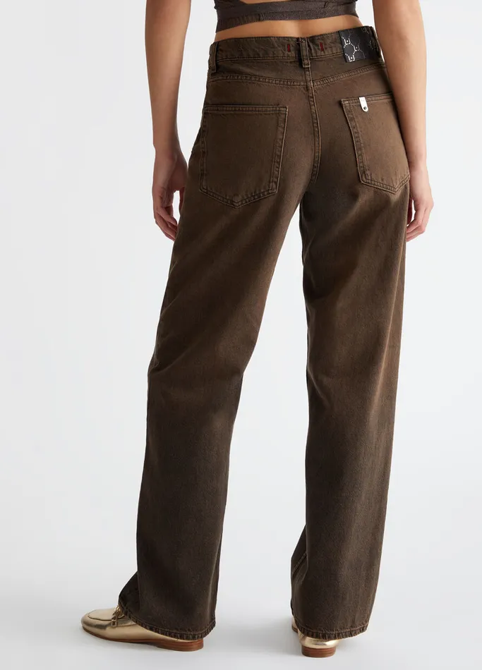 Women Liujo Straight Leg Jeans HighRise Lurex Jeans Brown
