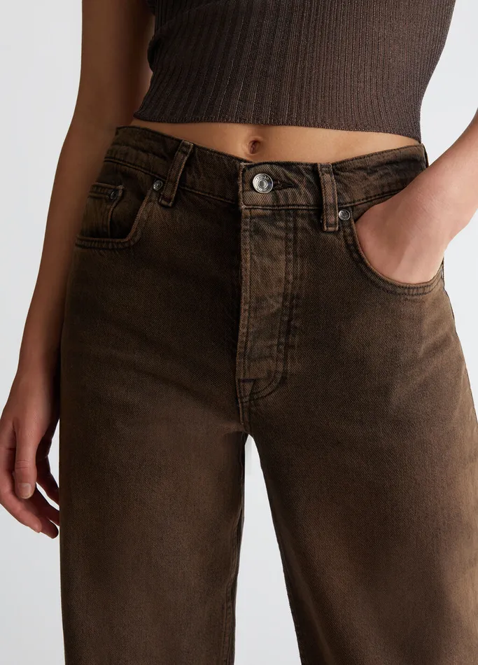 Women Liujo Straight Leg Jeans HighRise Lurex Jeans Brown