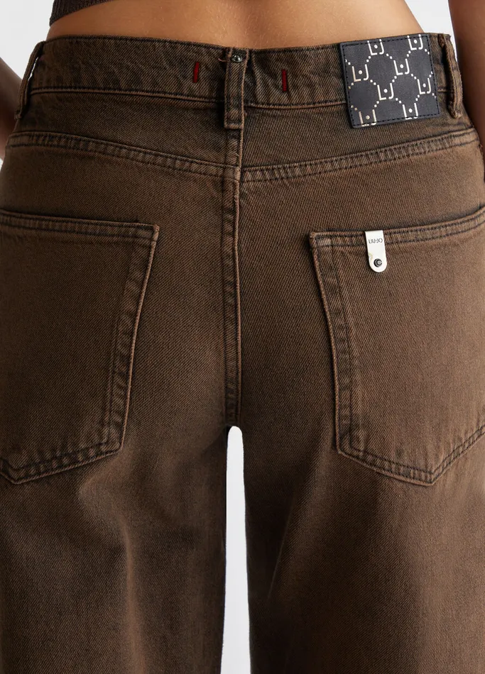 Women Liujo Straight Leg Jeans HighRise Lurex Jeans Brown