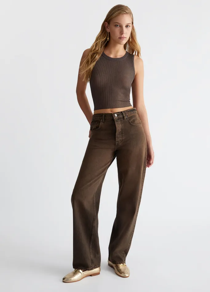Women Liujo Straight Leg Jeans HighRise Lurex Jeans Brown