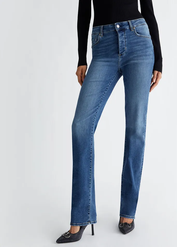 Women Liujo Straight Leg Jeans HighWaisted StraightLeg Jeans Blue Denim