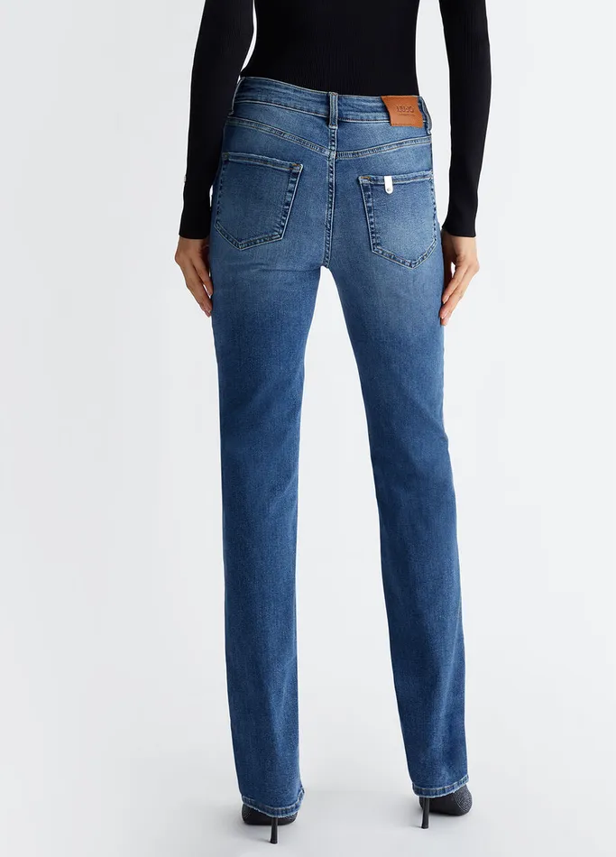 Women Liujo Straight Leg Jeans HighWaisted StraightLeg Jeans Blue Denim
