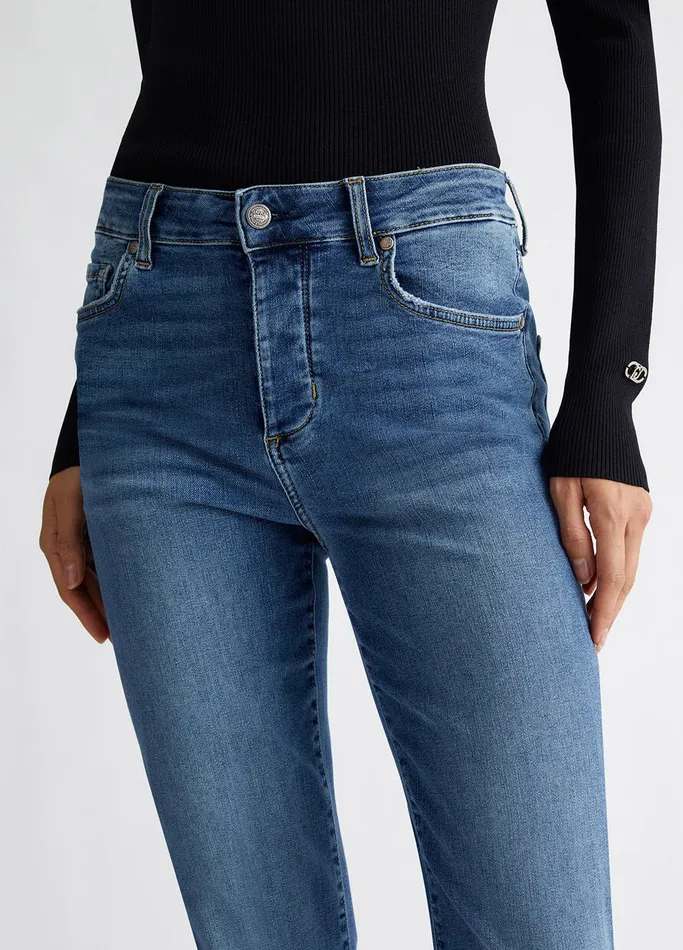 Women Liujo Straight Leg Jeans HighWaisted StraightLeg Jeans Blue Denim