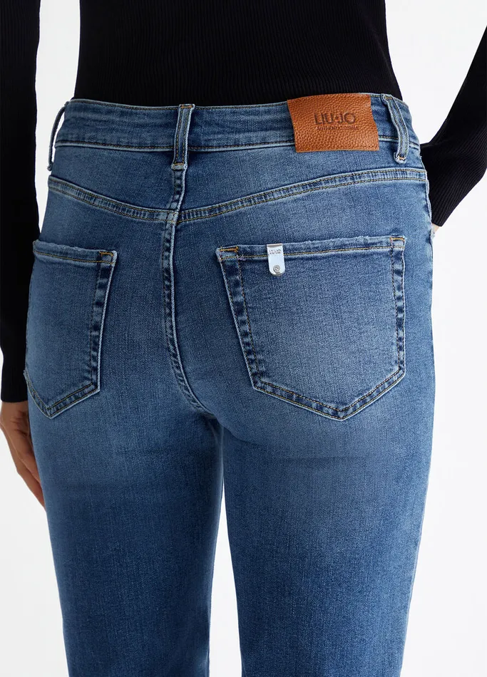 Women Liujo Straight Leg Jeans HighWaisted StraightLeg Jeans Blue Denim