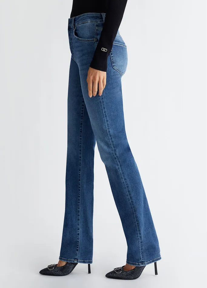 Women Liujo Straight Leg Jeans HighWaisted StraightLeg Jeans Blue Denim