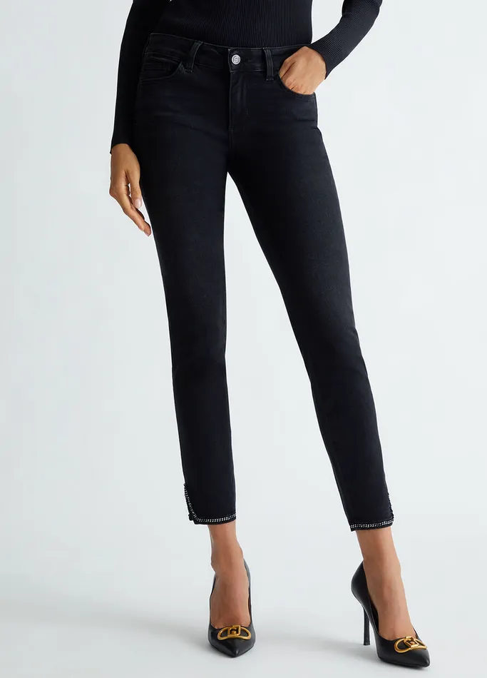 Women Liujo Straight Leg Jeans Straight Bottom Up Jeans Black Denim