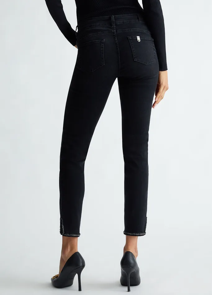Women Liujo Straight Leg Jeans Straight Bottom Up Jeans Black Denim