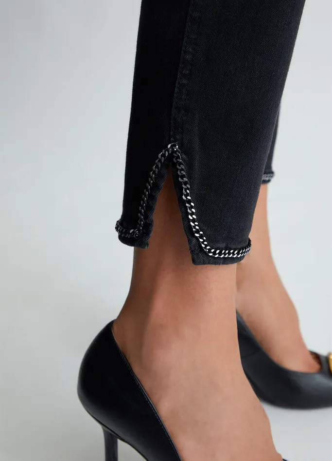 Women Liujo Straight Leg Jeans Straight Bottom Up Jeans Black Denim