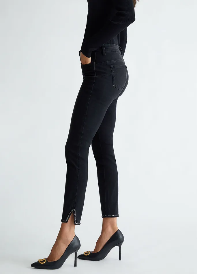 Women Liujo Straight Leg Jeans Straight Bottom Up Jeans Black Denim