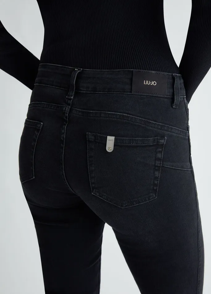 Women Liujo Straight Leg Jeans Straight Bottom Up Jeans Black Denim