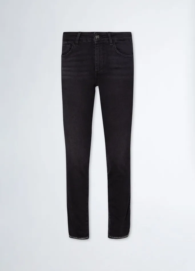 Women Liujo Straight Leg Jeans Straight Bottom Up Jeans Black Denim