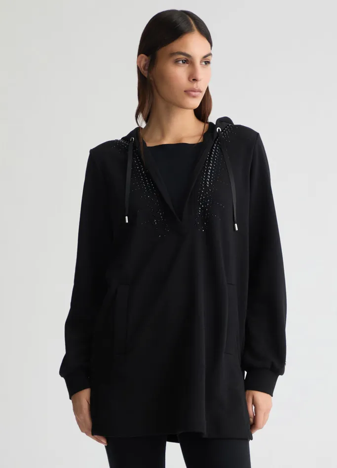 Women Liujo Sweatshirts Hooded Sweatshirt With Gemstones Black
