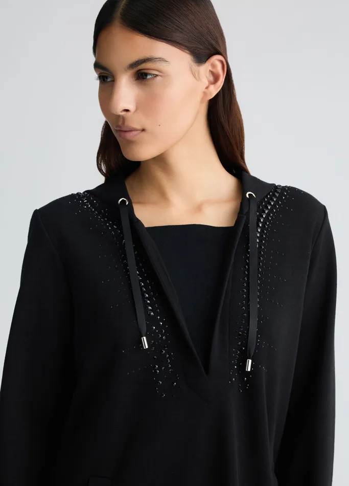 Women Liujo Sweatshirts Hooded Sweatshirt With Gemstones Black