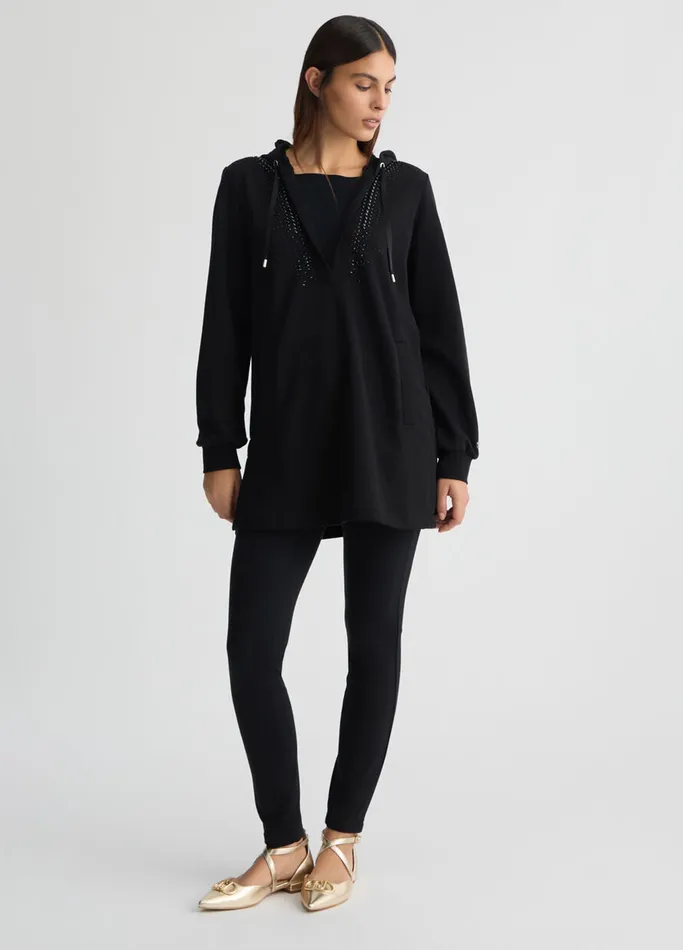 Women Liujo Sweatshirts Hooded Sweatshirt With Gemstones Black