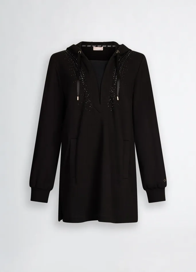 Women Liujo Sweatshirts Hooded Sweatshirt With Gemstones Black