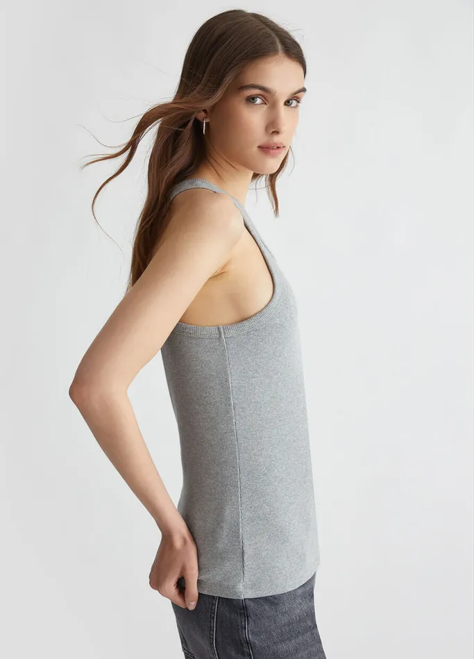 Women Liujo Tops And TShirts Ribbed Top With Logo Grey