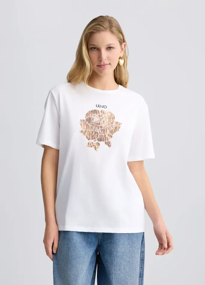 Women Liujo Tops And TShirts TShirt With AnimalPrint Flower Leopardprint Rose