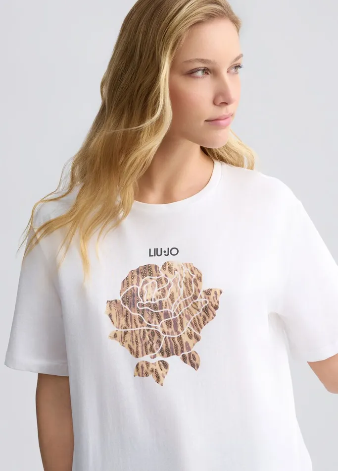 Women Liujo Tops And TShirts TShirt With AnimalPrint Flower Leopardprint Rose Women Liujo Tops And TShirts TShirt With AnimalPrint Flower Leopardprint Rose
