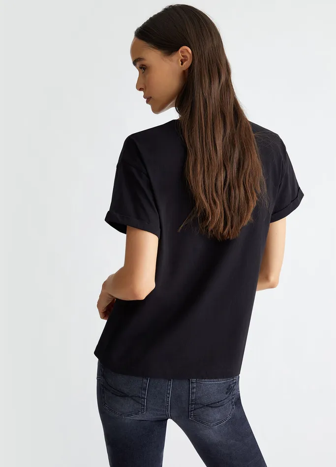Women Liujo Tops And TShirts TShirt With Embroidery And Appliqus Blackbunny